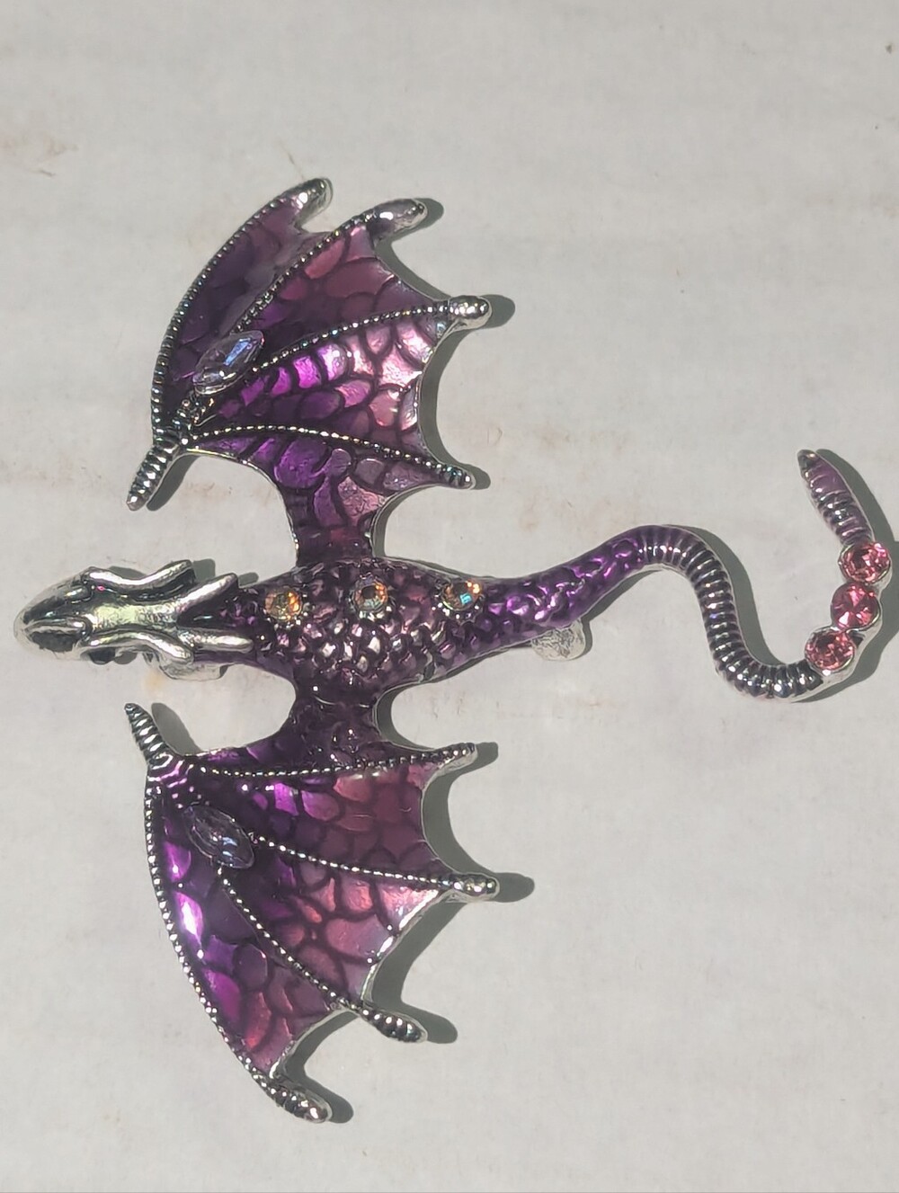 Purple Dragon XL Brooch Enameled Crystals 3 Inch